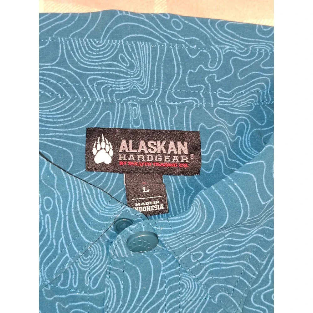 Alaskan Hardgear Duluth Mens L Chilkat River Snap Shirt Blue Topographic Map - Picture 2 of 6